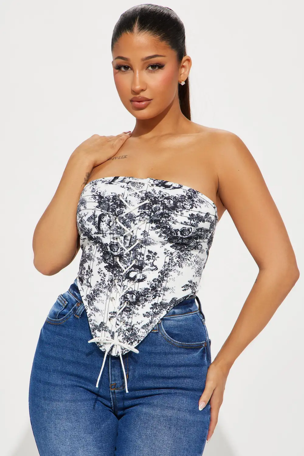 In Your Head Satin Corset Top - White/Black