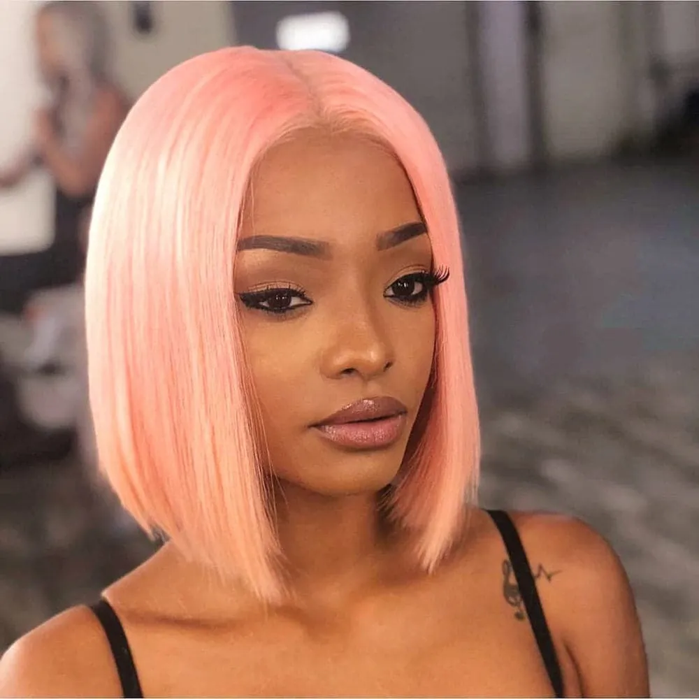 Sterly Pink Color Bob Lace Front Wig Colored Human Hair Bob Wigs