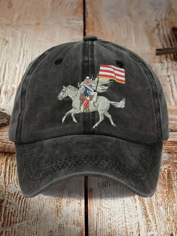 Retro Country Western Music Cowboy Horse And Flag Print Baseball Cap