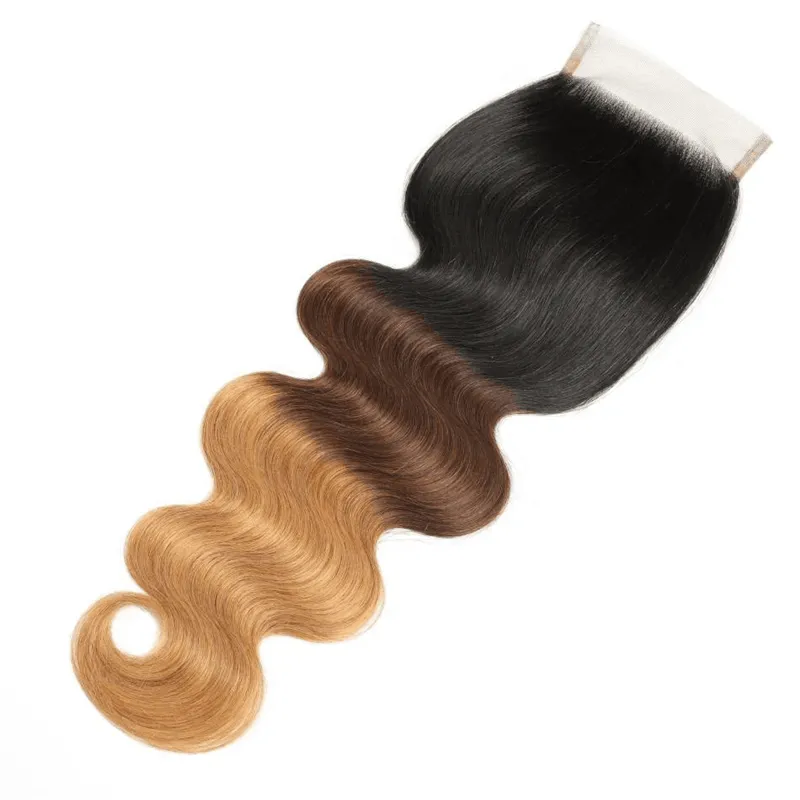 Sterly Colored Body Wave Bundles With 5×5 Lace Closure T1B/4/27 Ombre Human Bundles With 13x6 Lace Frontal