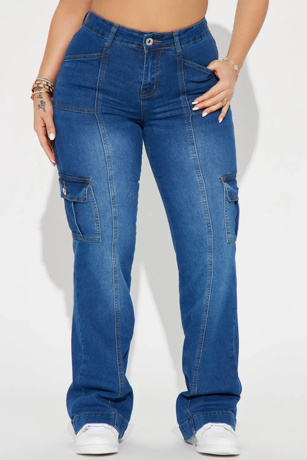 Conflicted Cargo Stretch Bootcut Jeans - Medium Wash