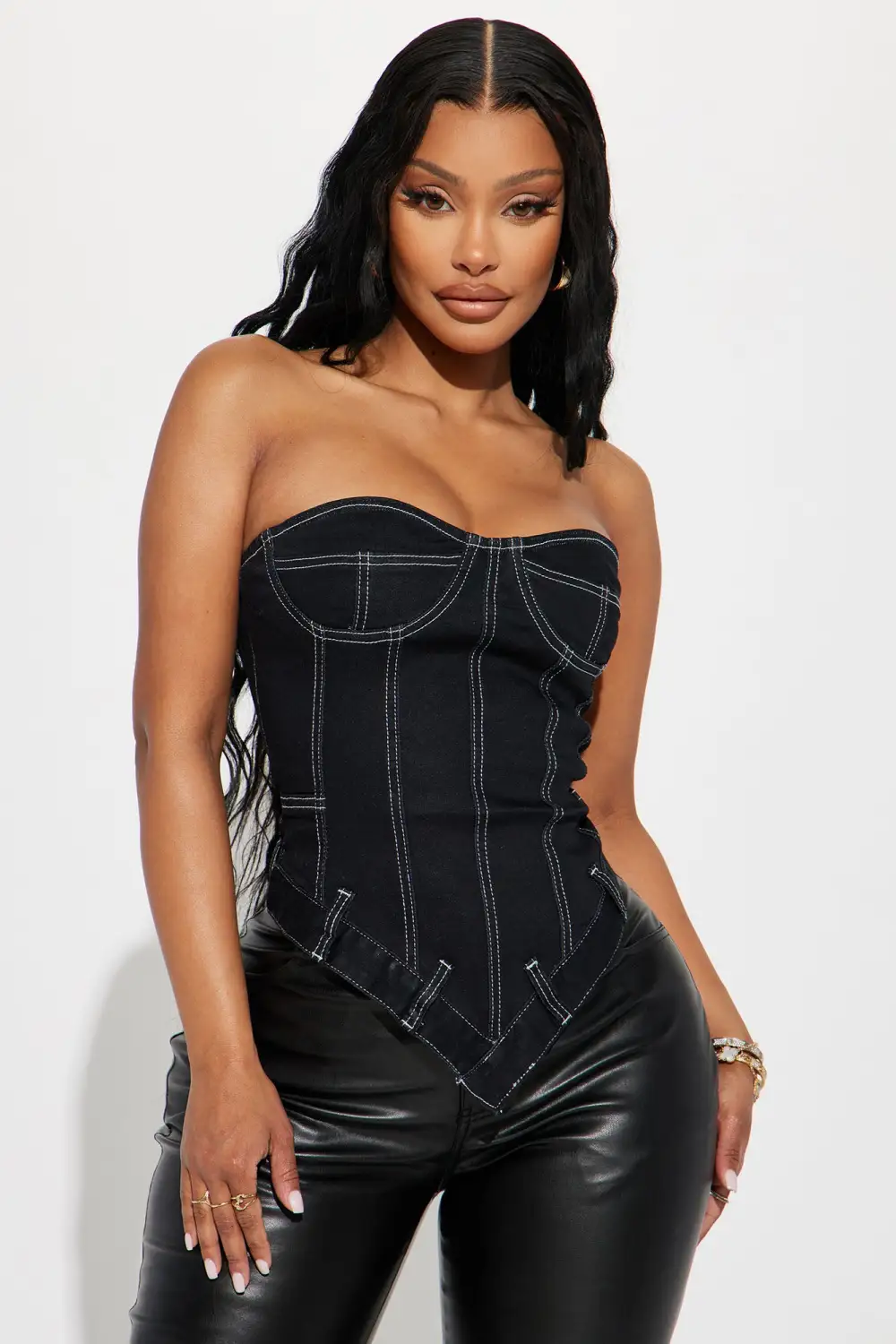 Tensions High Denim Corset Top - Black