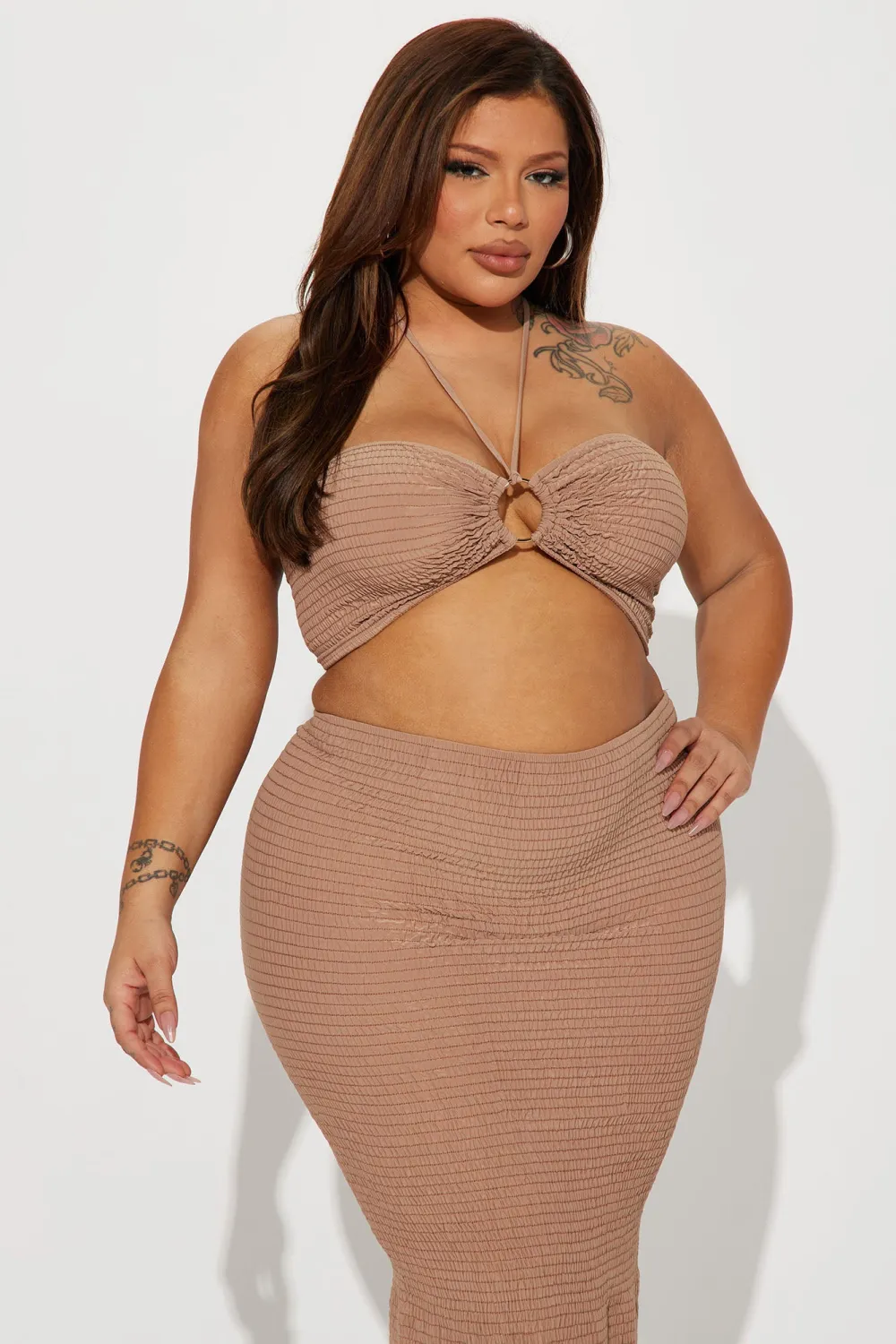 Susie Smocked Skirt Set - Taupe