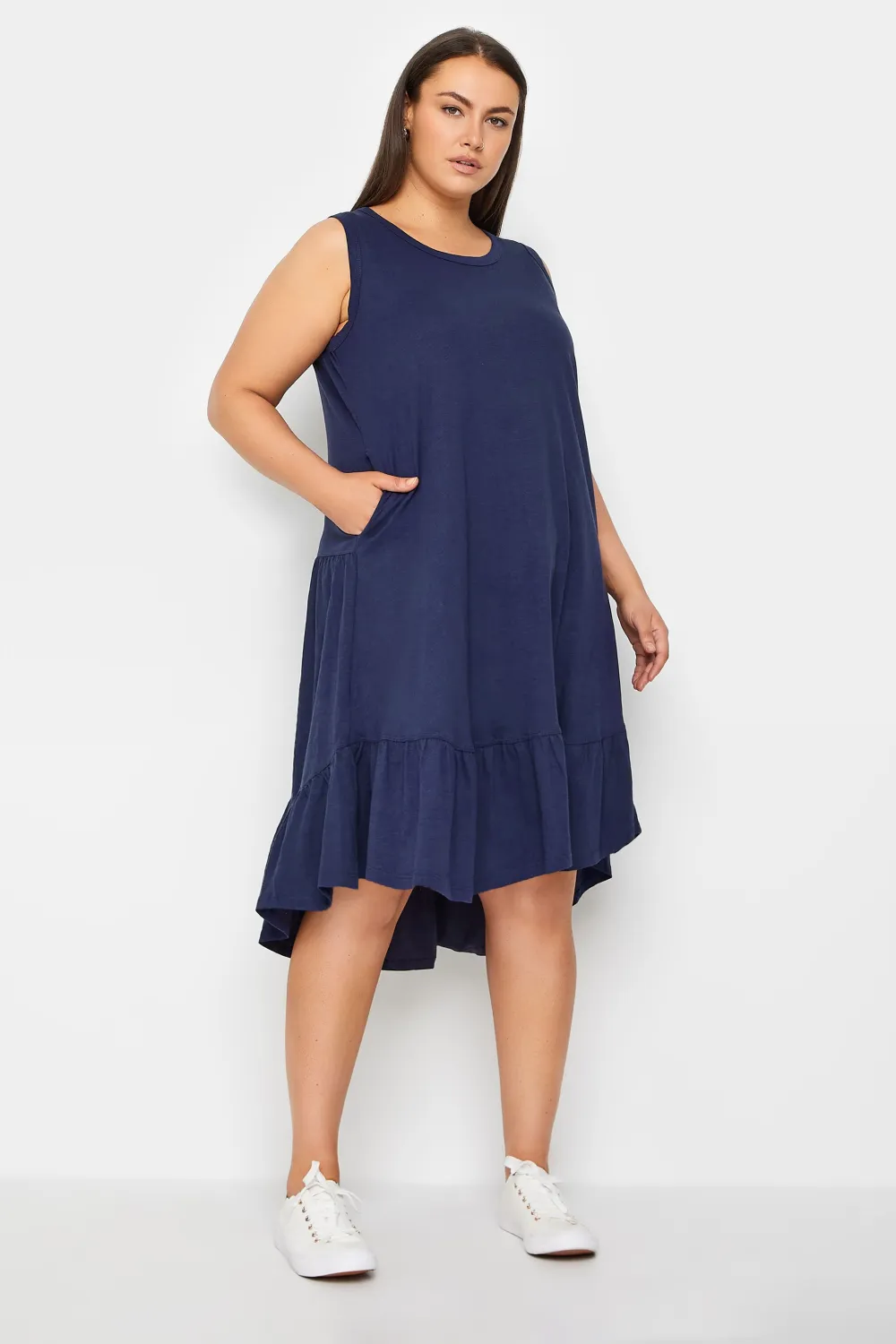 Evans Navy Blue Frill Dipped Hem Shift Dress