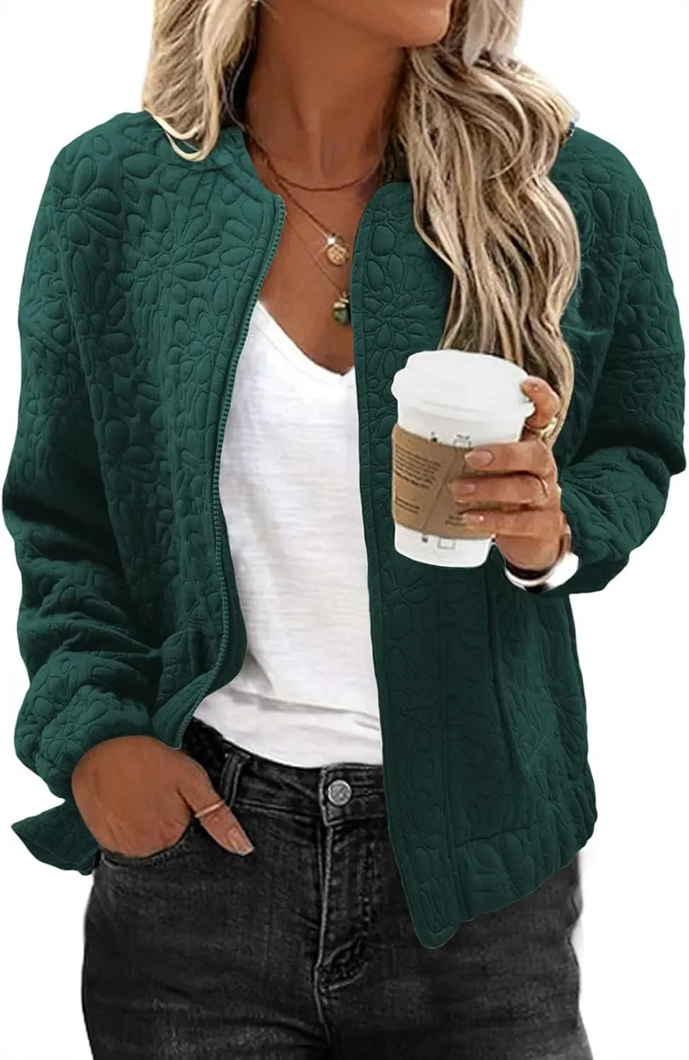 Jackets for Women Spring Fashion 2025 Cute Jacquard Coats Lightweight Zip Up Jackets Dressy Casual