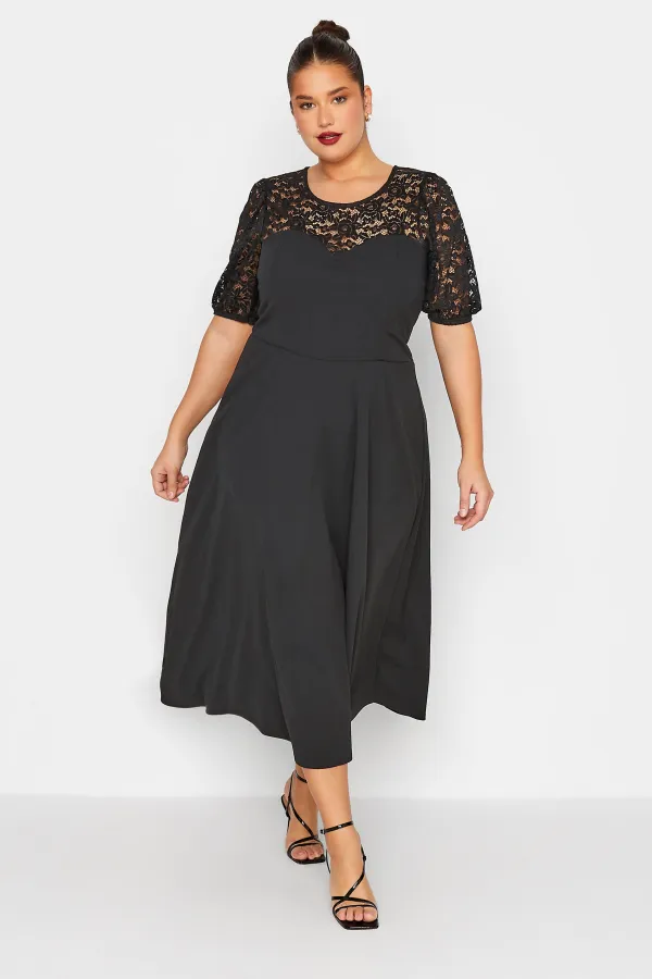 LTS Tall Black Lace Midi Dress