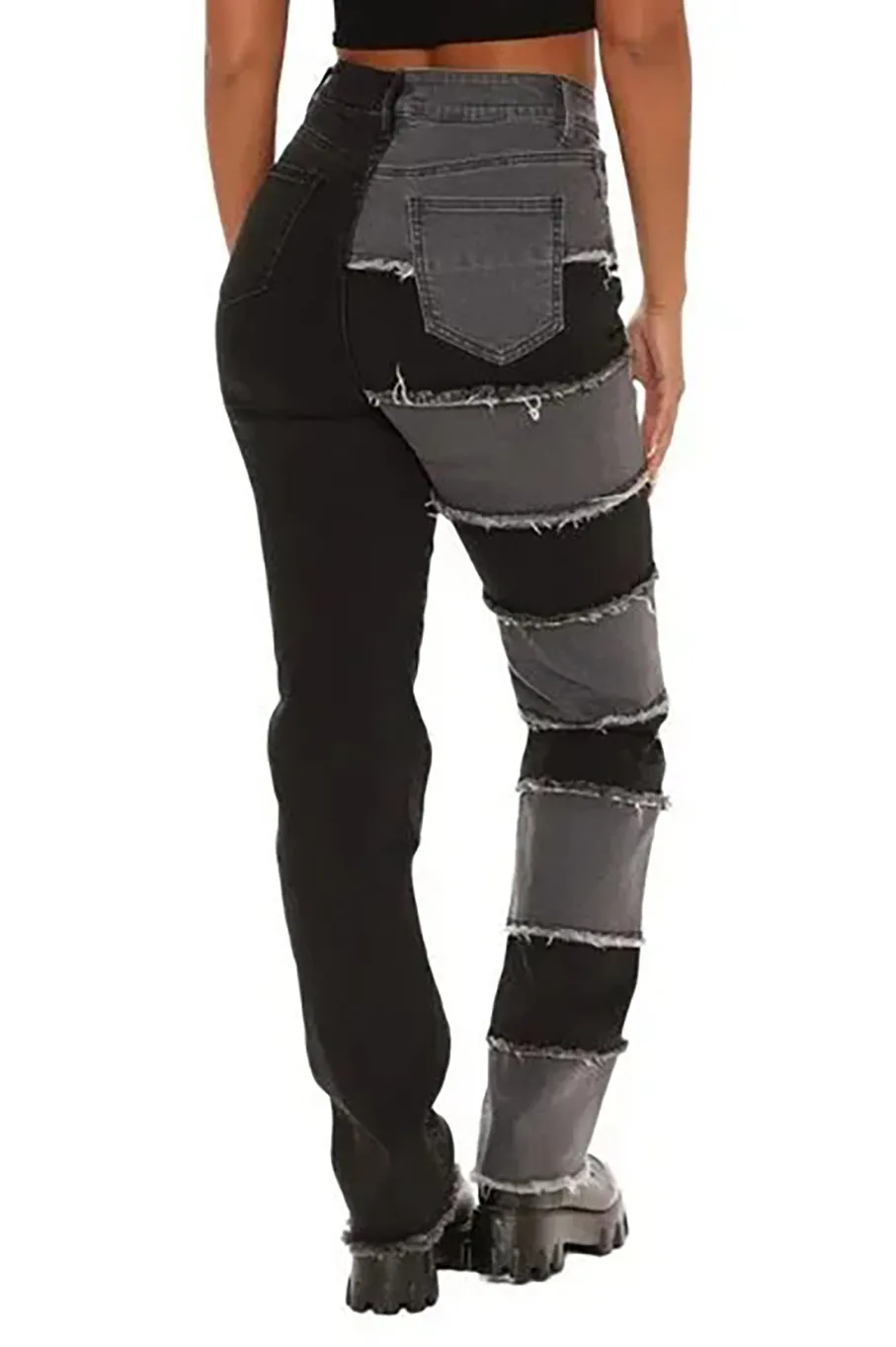 Breaking Barriers Patchwork Straight Leg Jeans - Black/Grey