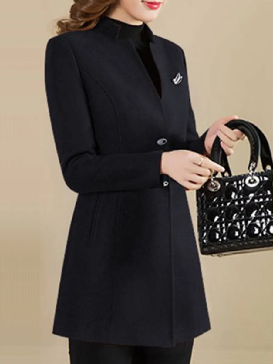 Four Buttons Collarless Plain Coat