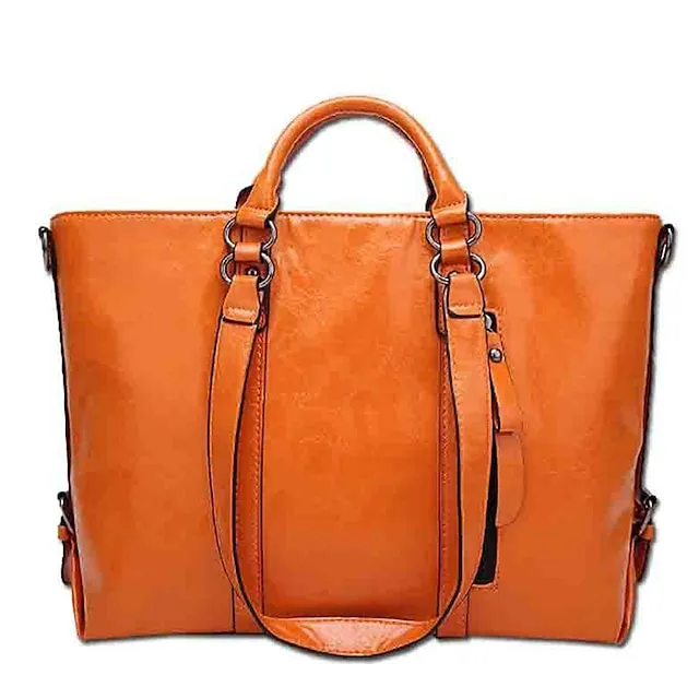 Women's Handbag Crossbody Bag Tote PU Leather Outdoor Office Shopping Zipper Large Capacity Solid Color Orange