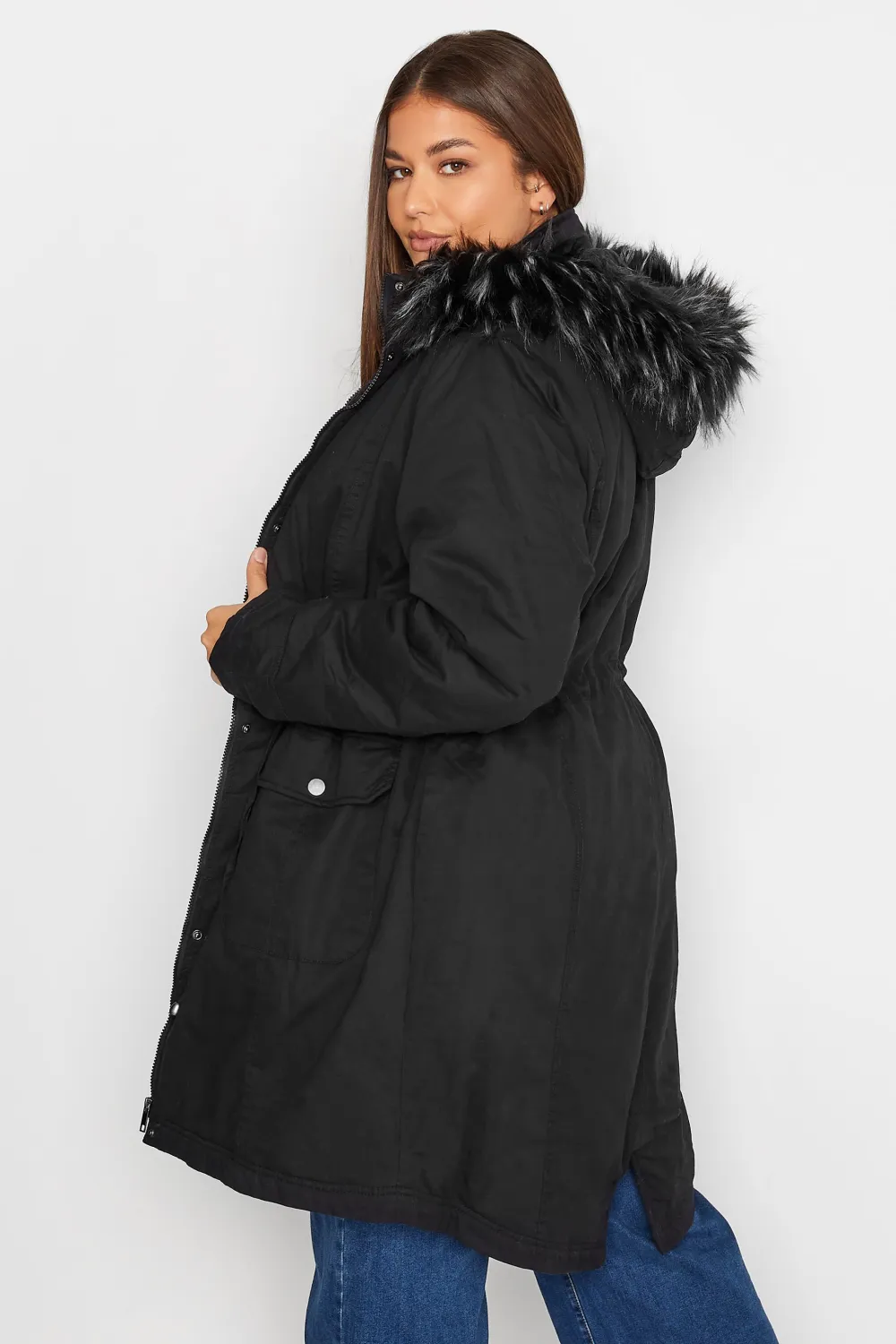 LTS Tall Black Faux Fur Trim Parka