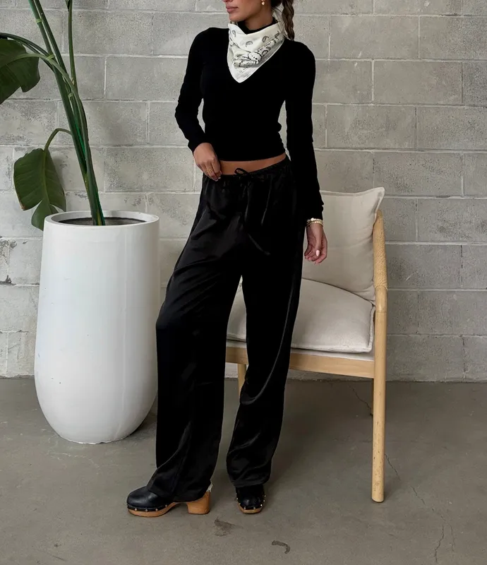 Straight Leg Satin Pull-On Pant