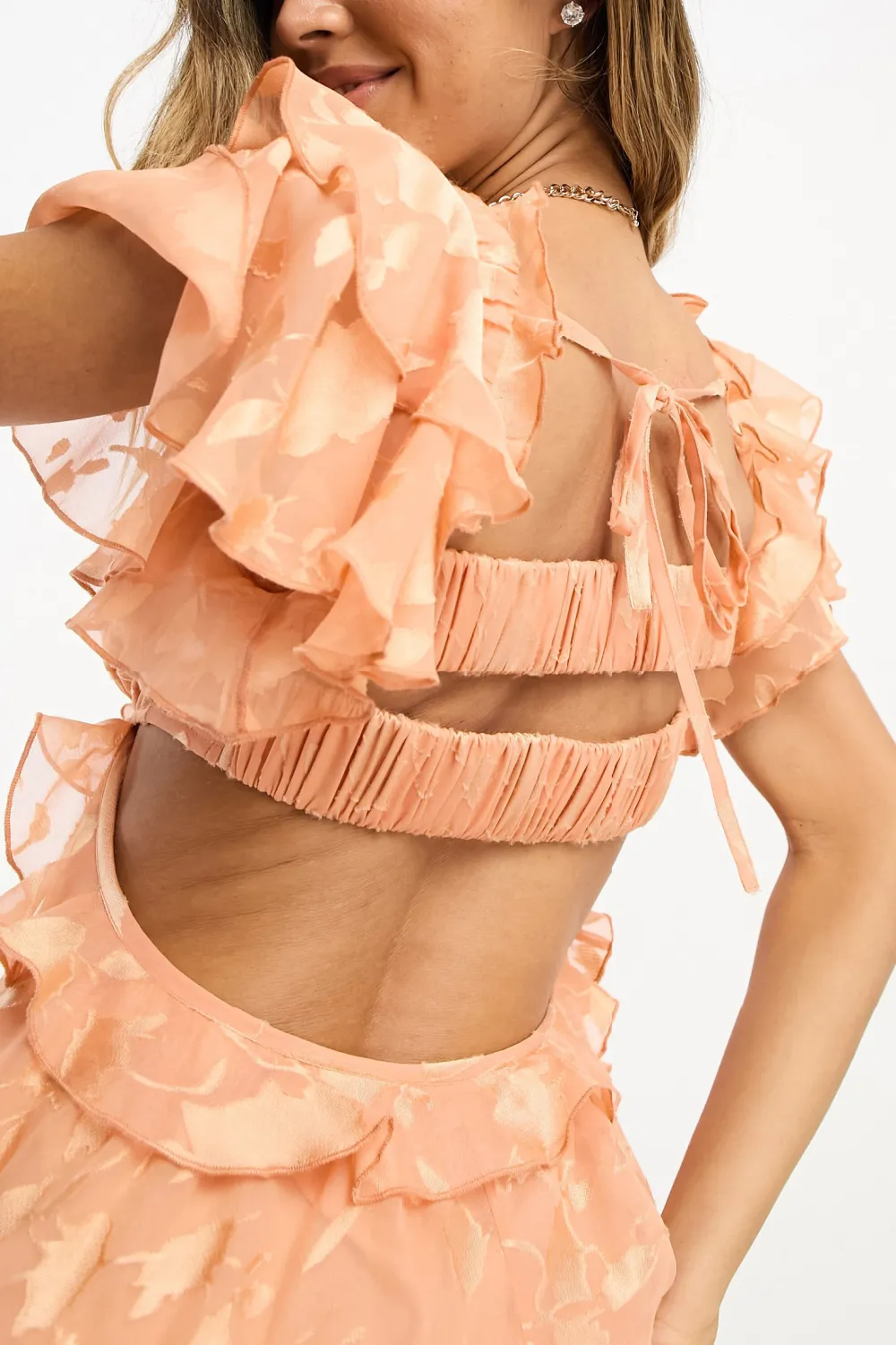 Floral Burnout Angel Sleeve Tiered Maxi Dress-Orange