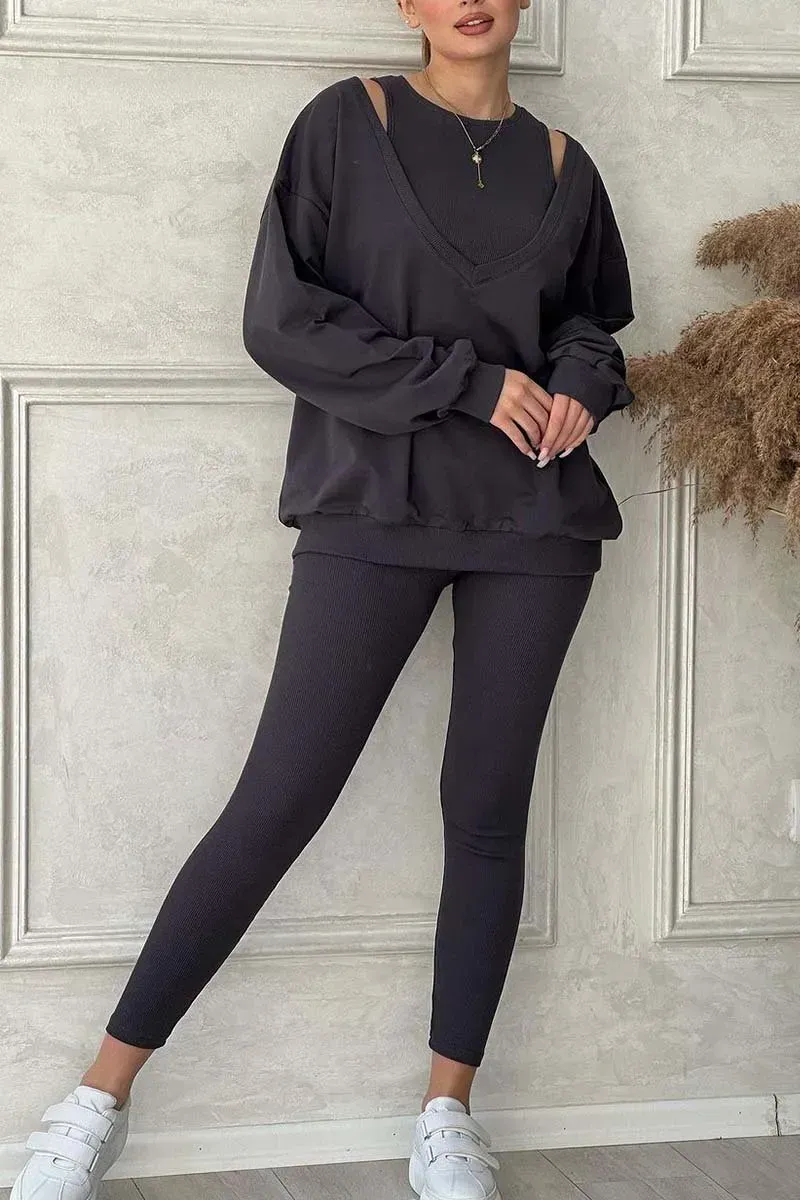 Women's casual sports solid color three-piece suit