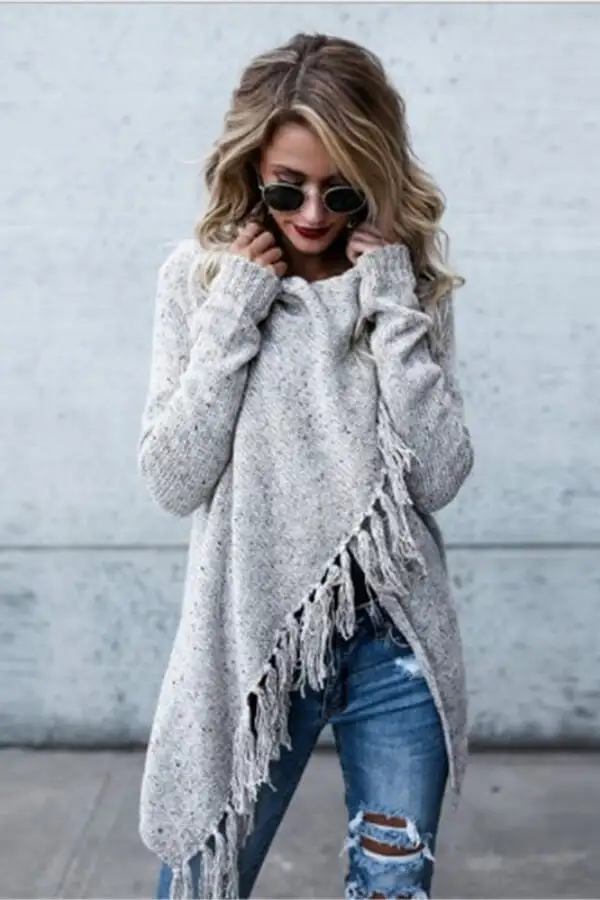 Casual Fringed Slim Sweater Coat