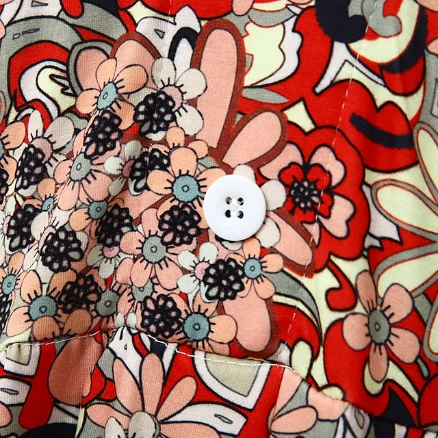 Women's Casual Dress Ethnic Dress Midi Dress Red Half Sleeve Floral Print Fall Spring Summer V Neck Casual Vacation 2023 S M L XL XXL 3XL