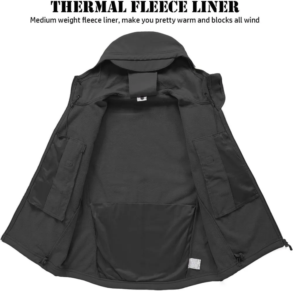 Men's Soft Shell Military Tactical Jacket Outdoor Camouflage Hunting Fleece Hooded Coat