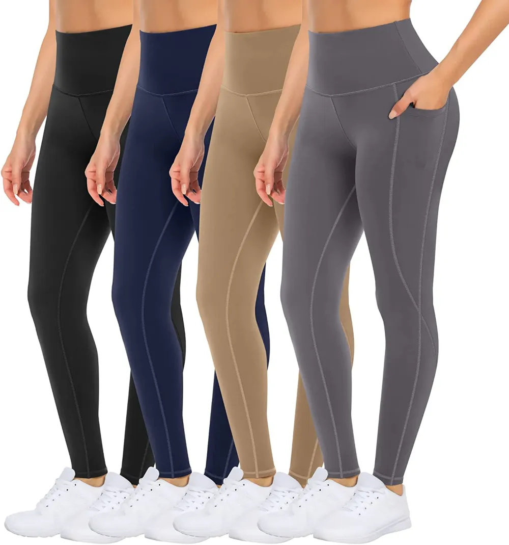 4 Packs Yoga Leggings with Pockets for Women - High Waist Tummy Control Pants for Workout