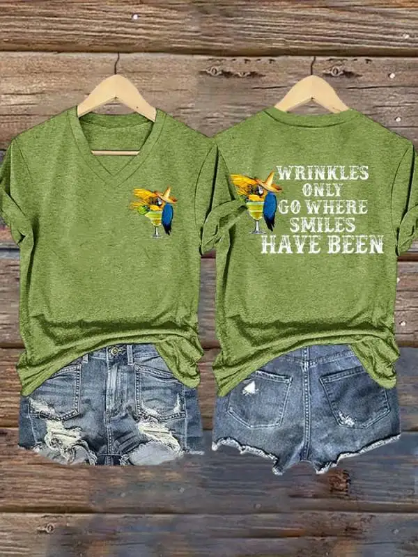 Women's Retro Wrinkles Only Go Where Smiles Have Been Print T-Shirt