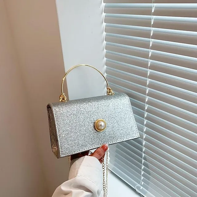 Women's Handbag Crossbody Bag Shoulder Bag PU Leather Party Daily Holiday Pearls Chain Durable Solid Color Silver Black Pink