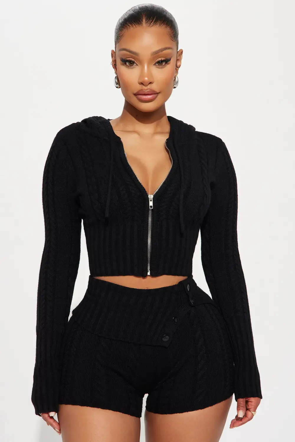 Soft Energy Sweater Short Set - Black