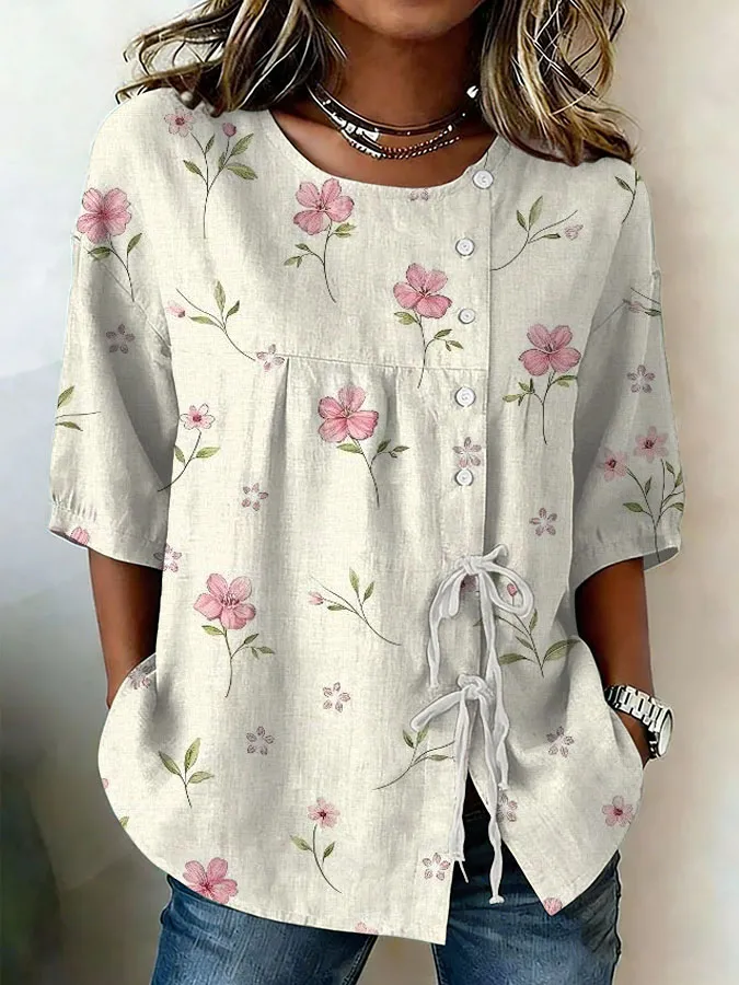 Women'S Floral Art Printed Casual Shirt