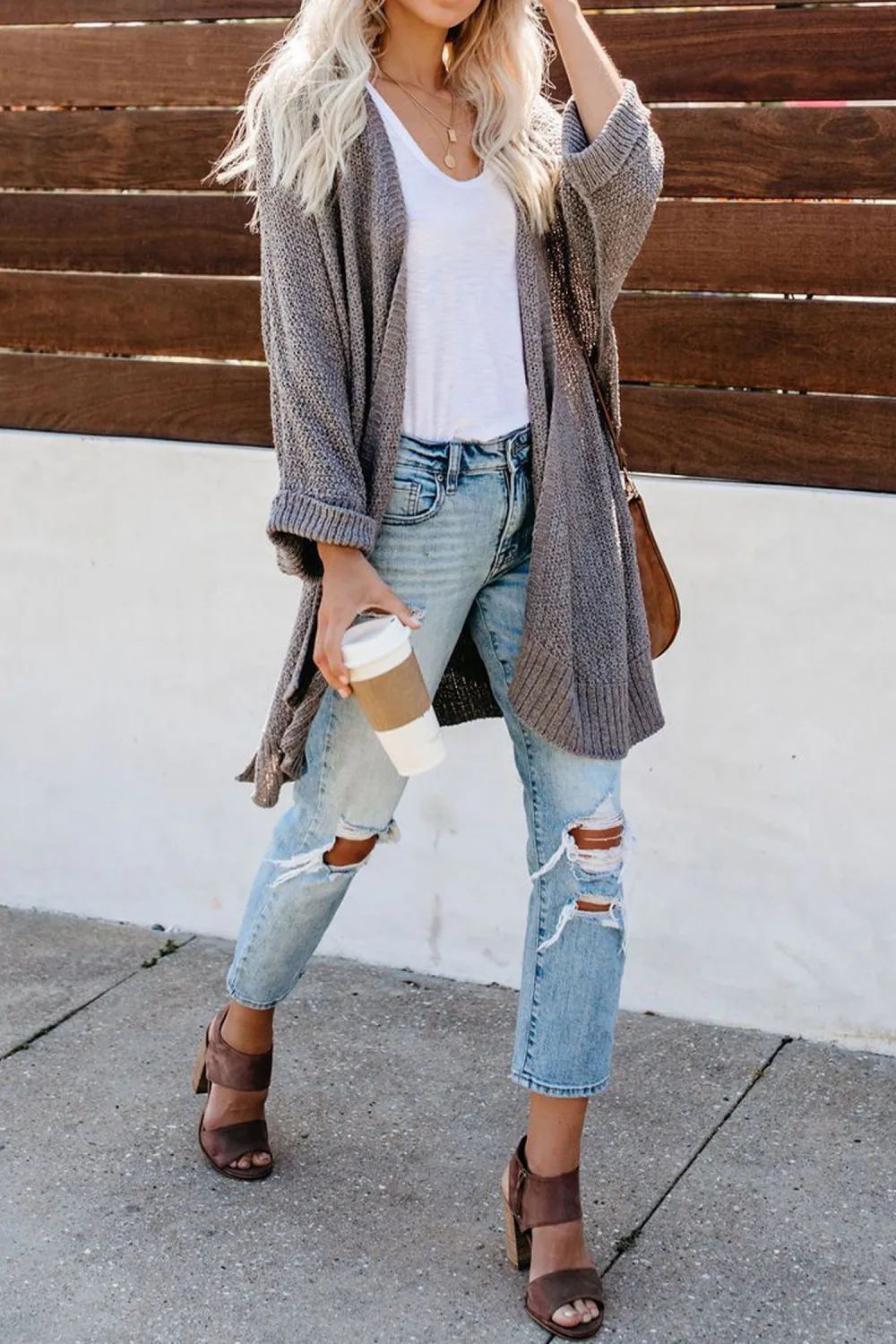 Coffee Break Textured Knit Open-Front Cardigan
