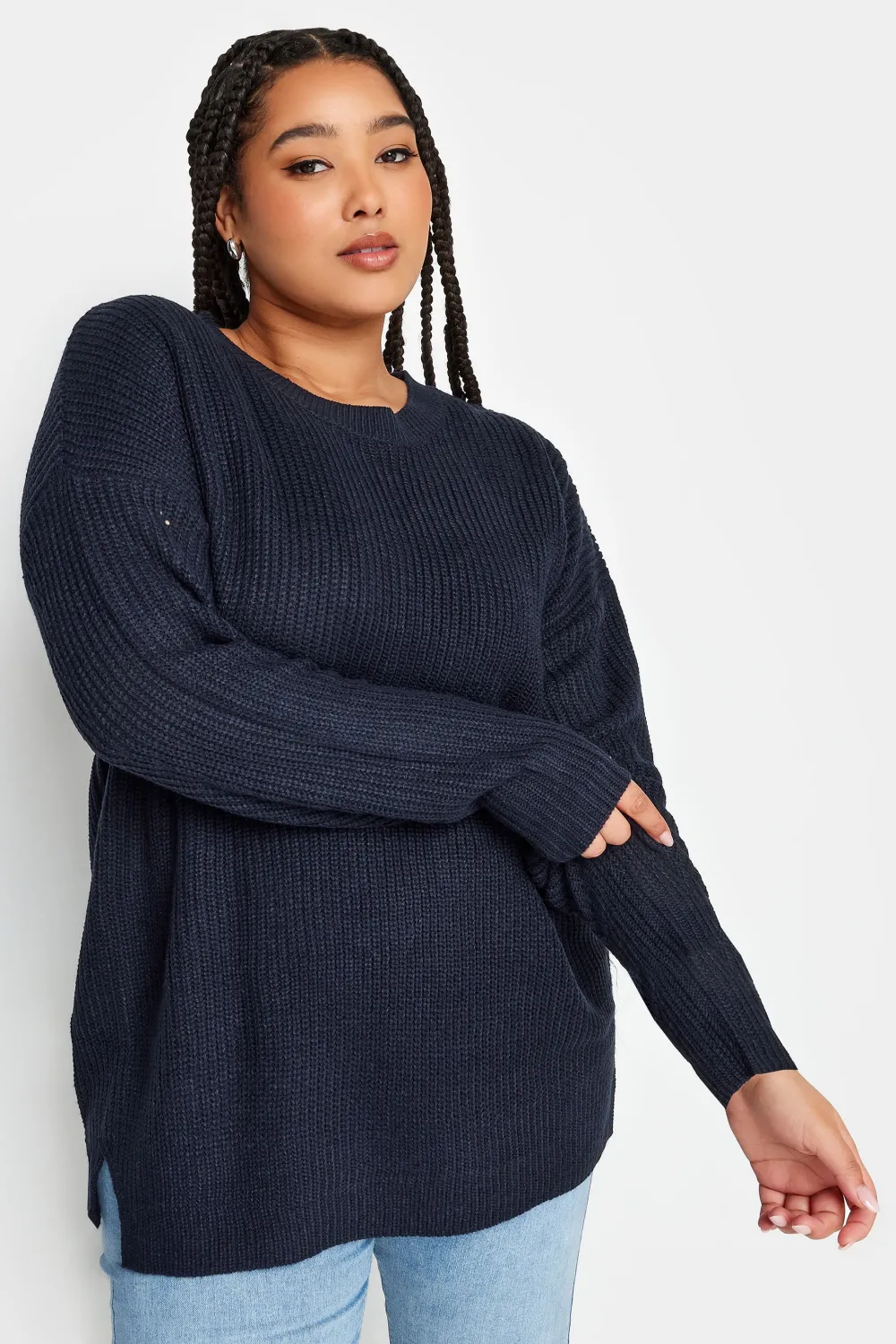 YOURS Curve Grey Drop Shoulder Knitted Jumper