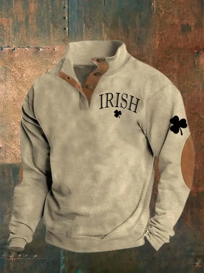 Men's St. Patrick's Day Irish Print Button Sweatshirt