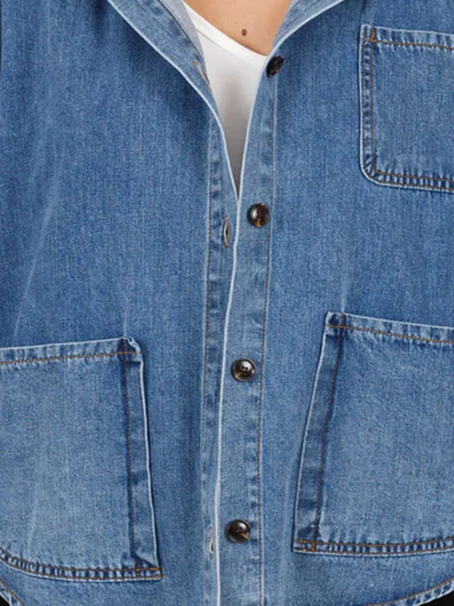 单个sku，存在原价-Multi pocket hooded denim jacket