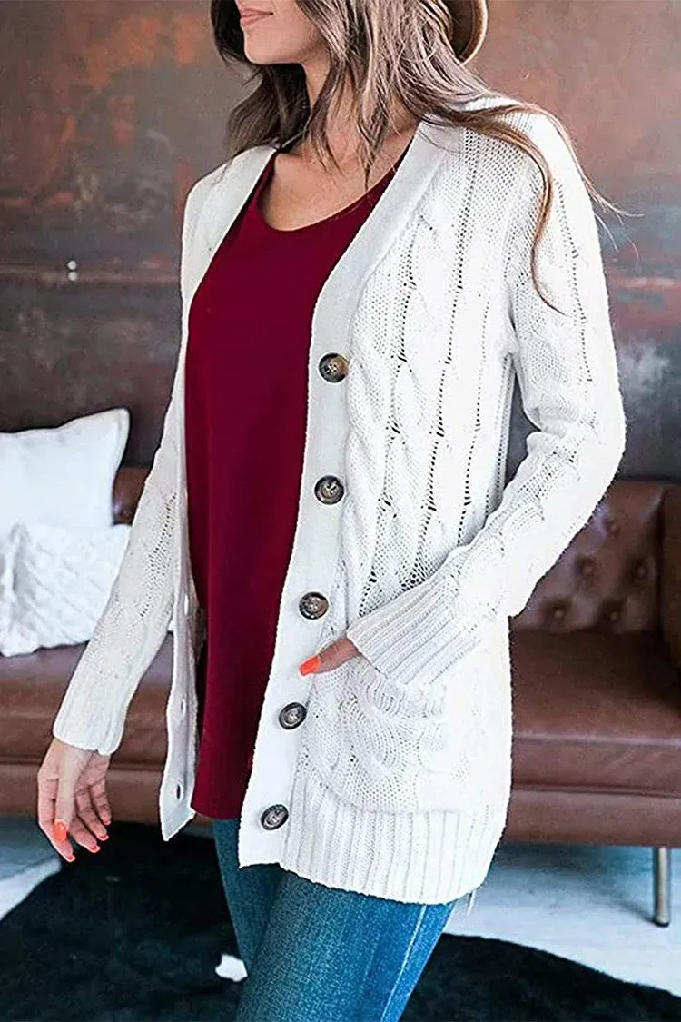 Knitted Solid Color Button Down Chunky Outwear Cardigan