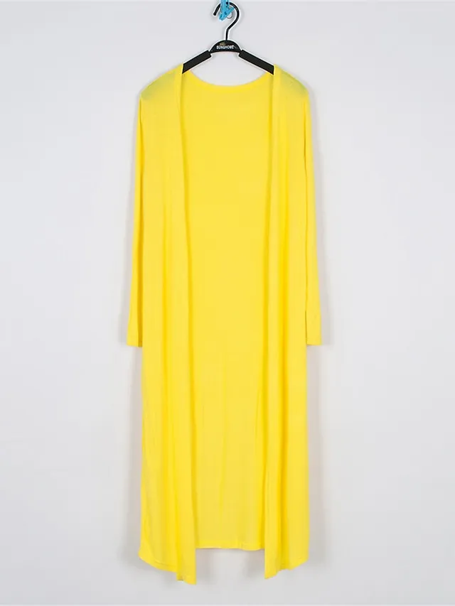 Women's Cardigan Sweater Open Front Ribbed Knit Modal Oversized Summer Fall Long Daily Going out Weekend Stylish Casual Soft Long Sleeve Solid Color Black White Yellow One-Size