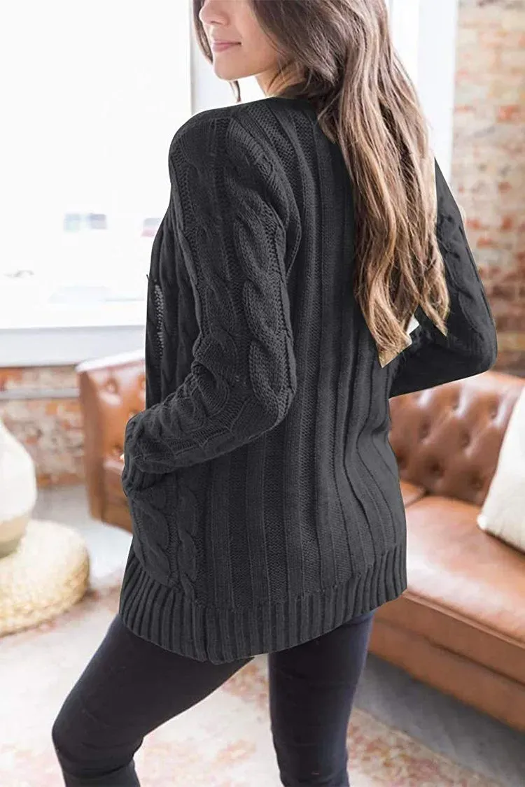 Knitted Solid Color Button Down Chunky Outwear Cardigan