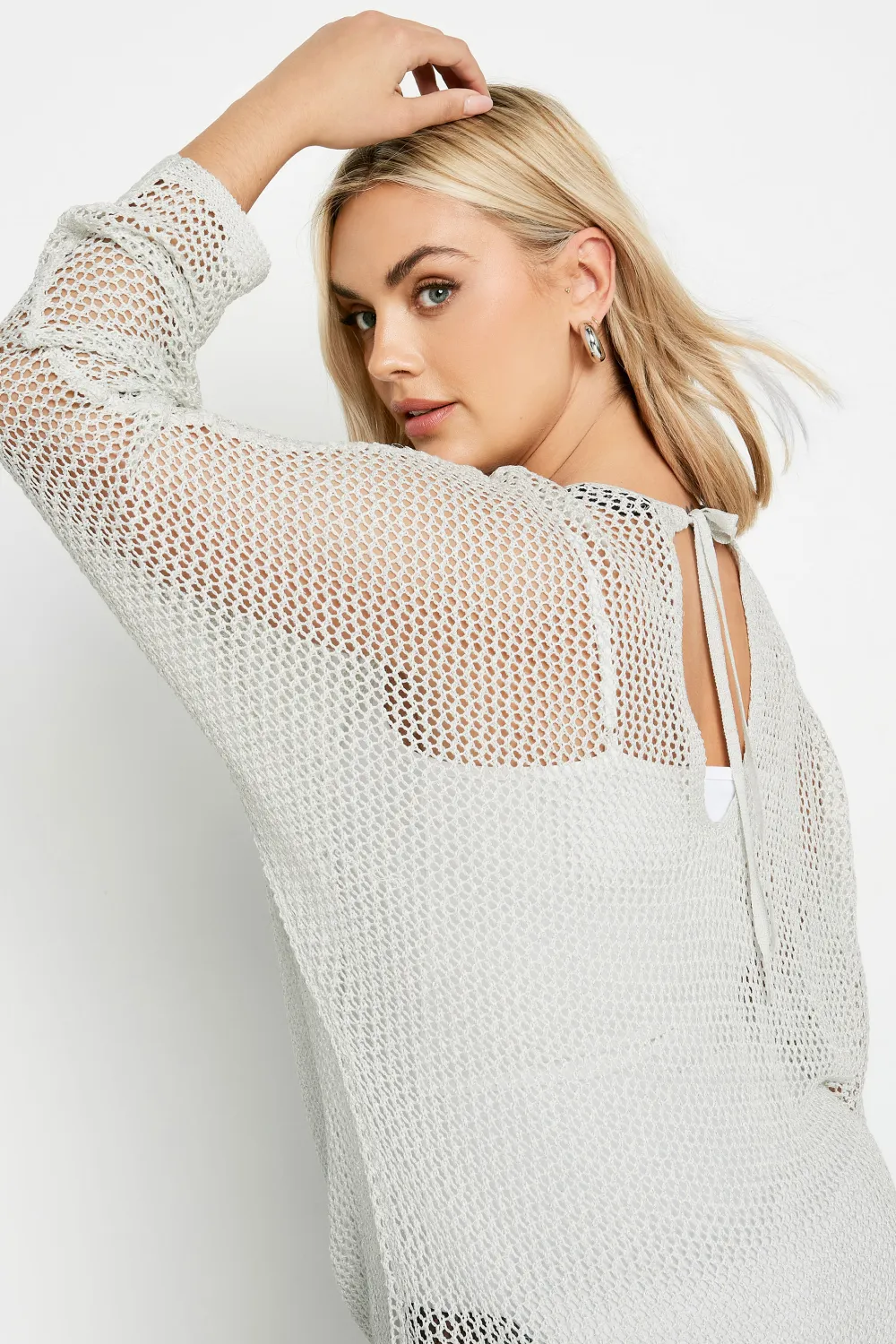 YOURS Curve Grey Metallic Crochet Jumper