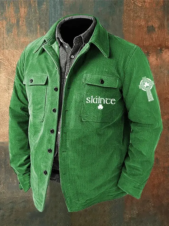 Men's St. Patrick's Day Corduroy Shirt Jacket (Double Pockets)