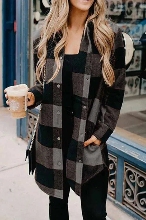 Contrast Plaid Coat