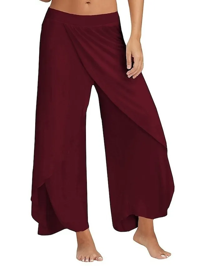 Women's Culottes Wide Leg Wide Leg Chinos Ruffle Layered Stretchy Mid Waist Basic Casual / Sporty Casual Daily Black White S M Summer Spring &  Fall