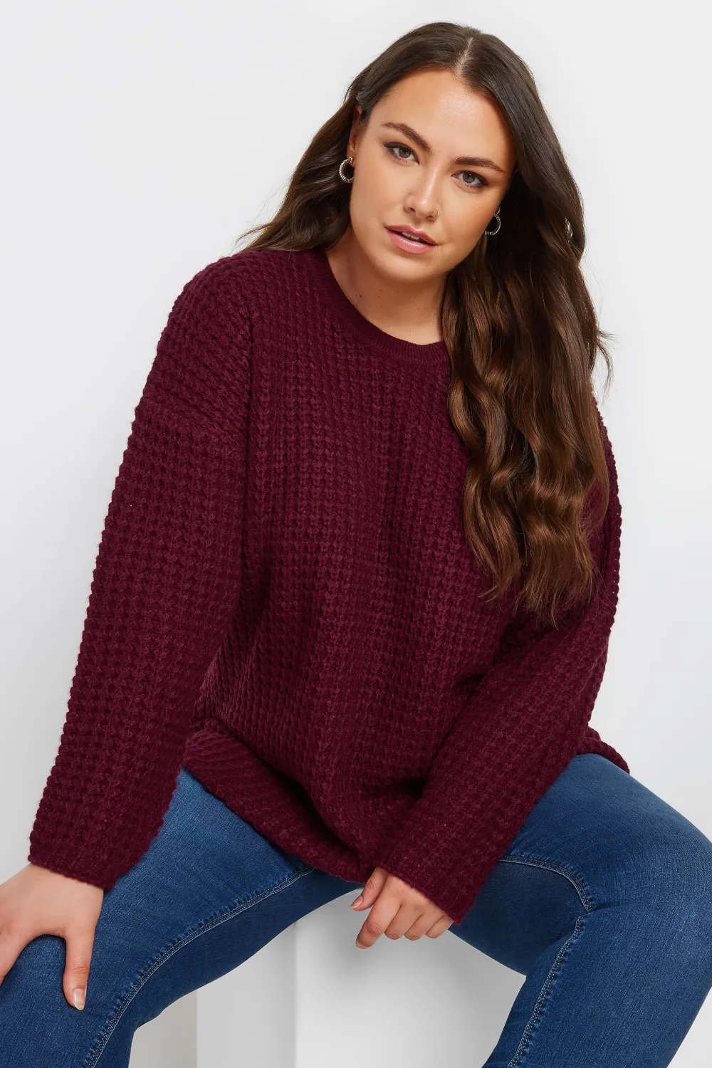 YOURS Curve Stone Brown Waffle Knit Jumper