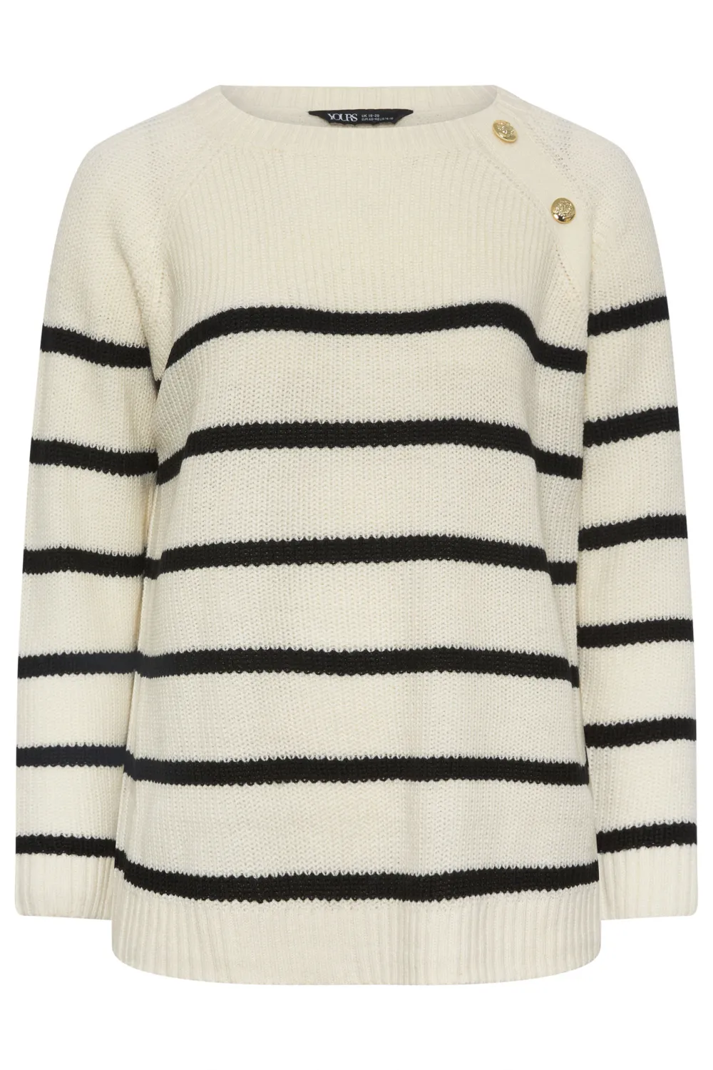 YOURS Curve Ivory White Stripe Button Detail Jumper