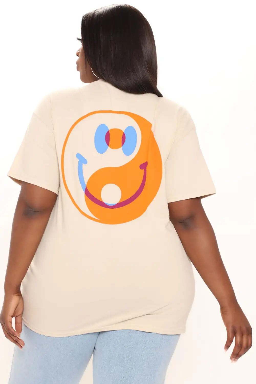 Good Vibes Smiley Face Tee - Nude