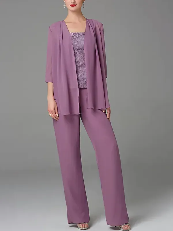 Lace vest mesh top trousers three-piece suit