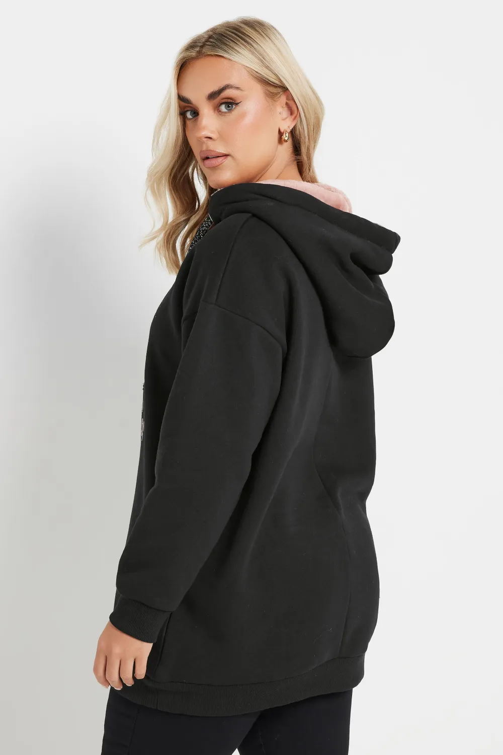 YOURS Curve Black 'Merry Christmas' Slogan Reindeer Print Hoodie