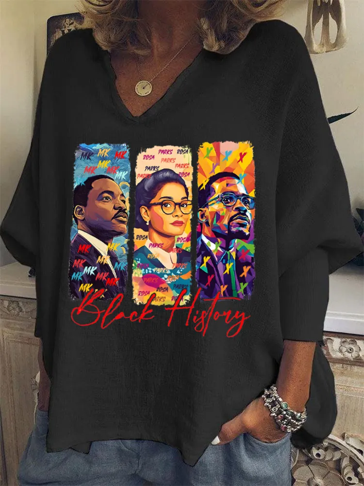 Women'S Black History Printed V-Neck T-Shirt