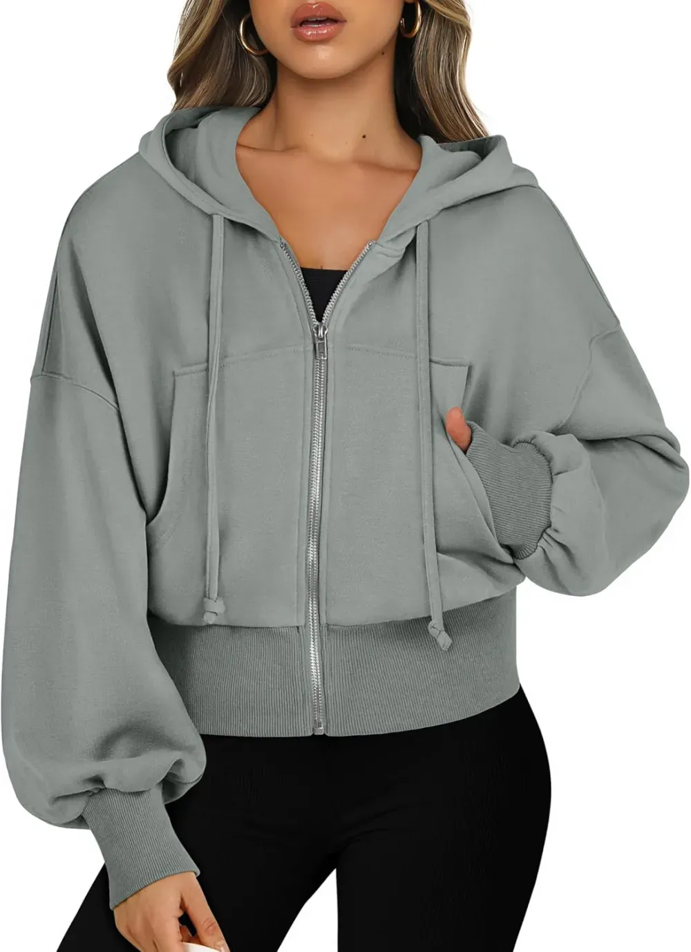 Women's Zip Up Hoodies Cropped Sweatshirts Full Zip Jackets Casual Fashion Fall Outfits Winter Clothes