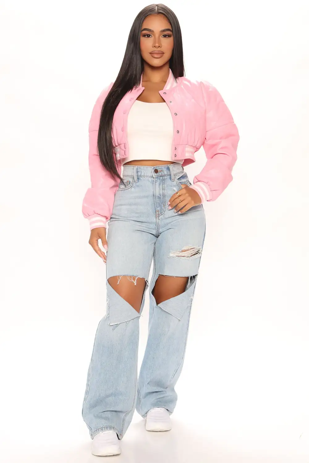 Change Of Plans Cropped Bomber - Pink
