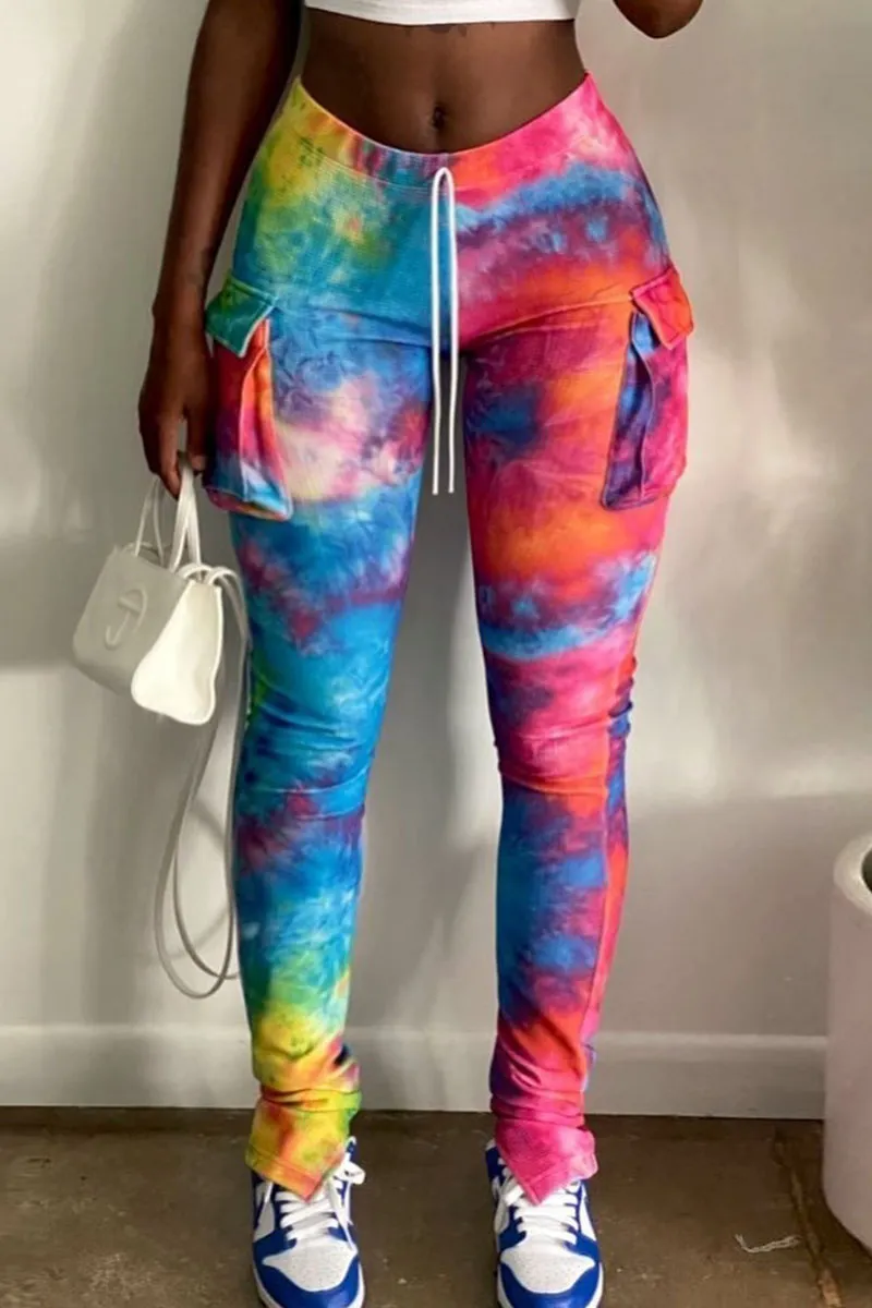 Tie Dye Drawstring Split Hem Pants