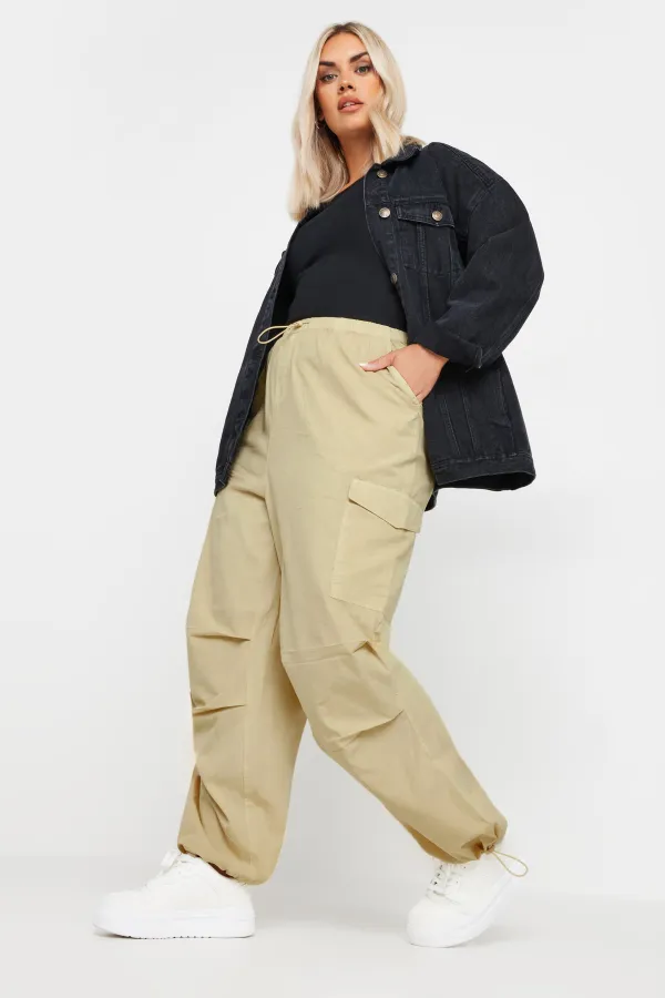 YOURS Curve Khaki Green Cargo Parachute Trousers