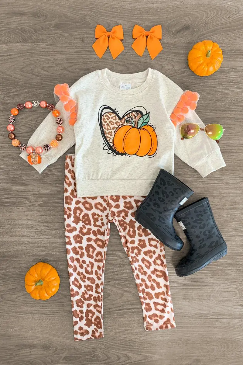 Cheetah Heart Pumpkin Pom Pom Legging Set