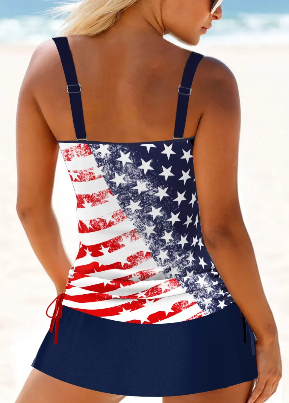 Lace Mid Waisted Navy Tankini Set