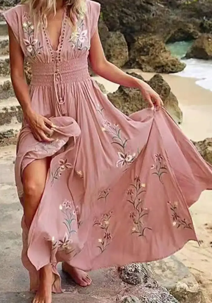 Give Me Grace Floral V-Neckline Cap Sleeve X-line Dress