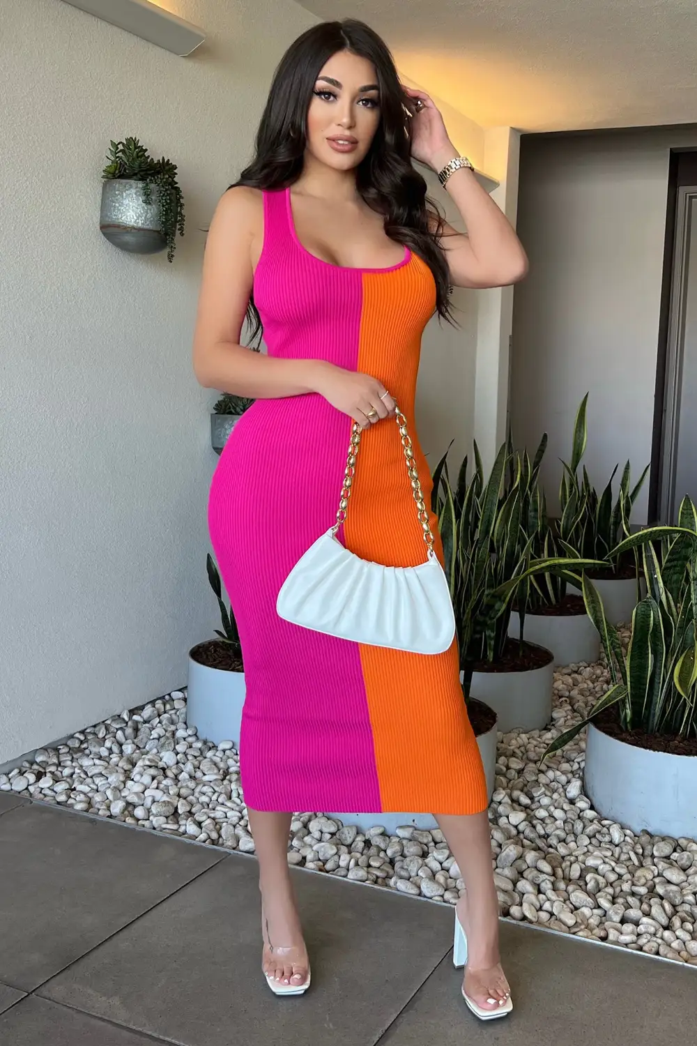 Let's Part Ways Backless Midi Dress - Orange/combo